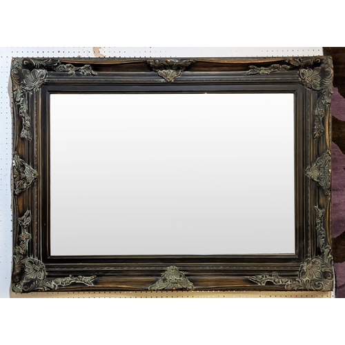 492 - WALL MIRROR, 83cm x 115cm, black painted rectangular swept frame.