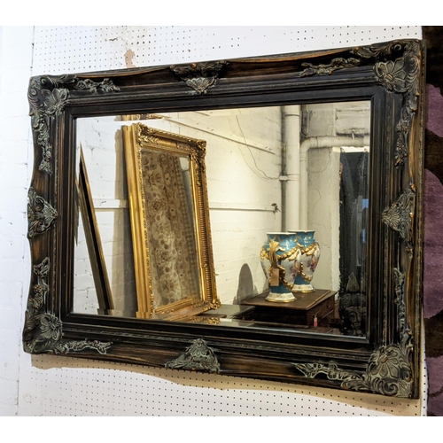 492 - WALL MIRROR, 83cm x 115cm, black painted rectangular swept frame.