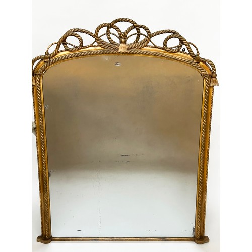 168 - WALL MIRROR, English giltwood and gesso, arched with rope twist scrolling crest and frame, 141cm H x... 