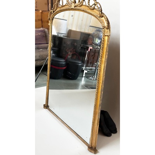 168 - WALL MIRROR, English giltwood and gesso, arched with rope twist scrolling crest and frame, 141cm H x... 