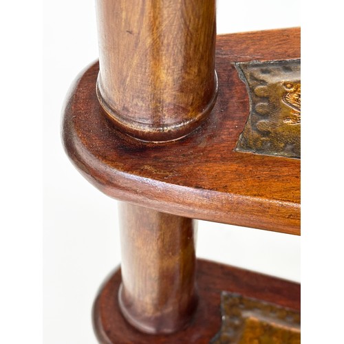 178 - LIBRARY STEPS, a tall set, George III style mahogany with four gilt tooled leather spiral steps and ... 