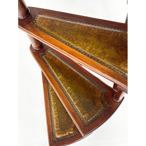 178 - LIBRARY STEPS, a tall set, George III style mahogany with four gilt tooled leather spiral steps and ... 