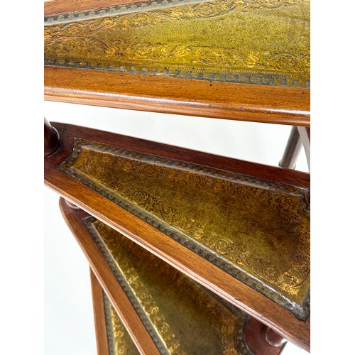 178 - LIBRARY STEPS, a tall set, George III style mahogany with four gilt tooled leather spiral steps and ... 