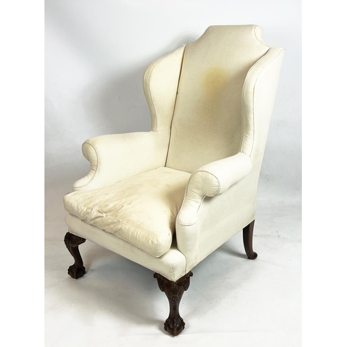 207 - WING ARMCHAIR, 118cm H x 87cm W, Georgian style in old calico.