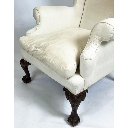 207 - WING ARMCHAIR, 118cm H x 87cm W, Georgian style in old calico.