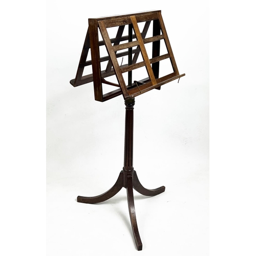 229 - DUET STAND, 56cm W x 107cm lowest H, Georgian style mahogany with height adjustable brass pole.