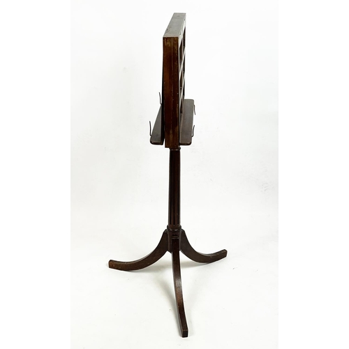 229 - DUET STAND, 56cm W x 107cm lowest H, Georgian style mahogany with height adjustable brass pole.