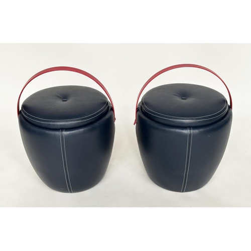 296 - BERKLEY STOOLS, a pair, stitched blue leather 'ice bucket' form (provenance Berkley Hotel, Mayfair),... 