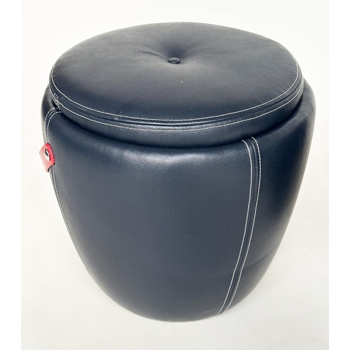 296 - BERKLEY STOOLS, a pair, stitched blue leather 'ice bucket' form (provenance Berkley Hotel, Mayfair),... 