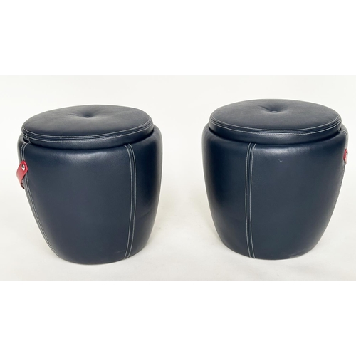 296 - BERKLEY STOOLS, a pair, stitched blue leather 'ice bucket' form (provenance Berkley Hotel, Mayfair),... 