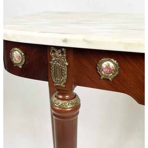 482 - CONSOLE TABLE, 80cm H x 100cm W x 39cm D, Louis XVI style with marble top above plaques and brass mo... 