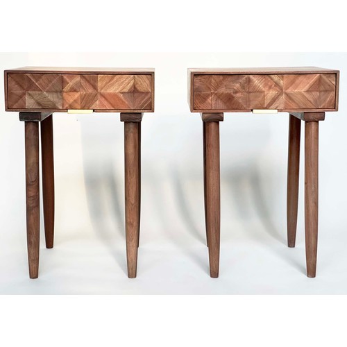 292 - LAMP TABLES, 1970s style take each with facetted drawer and tapering supports, 40cm x 40cm x 60cm H.