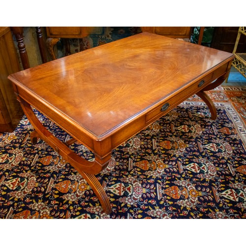 206 - LOW TABLE, 52cm H x 122cm W x 79cm D, Regency style mahogany with single drawer.