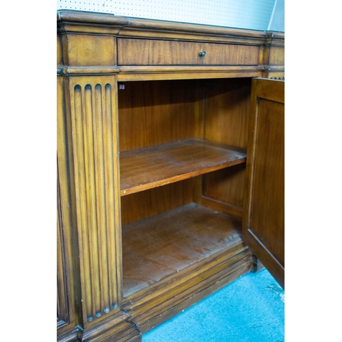 489 - ETHAN ALLEN SIDE CABINET, 93cm H x 177cm x 48cm, parquetry inlaid with two drawers above two doors.