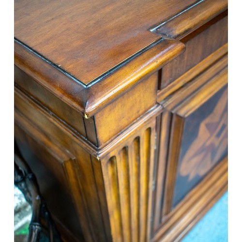 489 - ETHAN ALLEN SIDE CABINET, 93cm H x 177cm x 48cm, parquetry inlaid with two drawers above two doors.