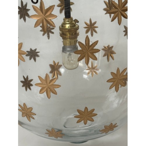 170 - CEILING LANTERN, glass bell jar, gilt star decorated, 50cm H, overall 30cm W.