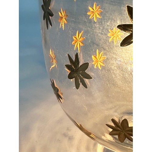 177 - CEILING HALL LANTERN, glass bell jar gilt star decorated with cover, 50cm x 30cm W.