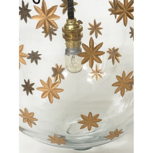 177 - CEILING HALL LANTERN, glass bell jar gilt star decorated with cover, 50cm x 30cm W.