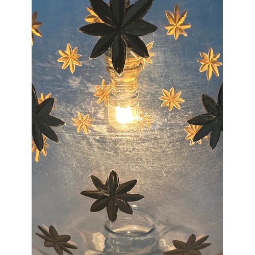 177 - CEILING HALL LANTERN, glass bell jar gilt star decorated with cover, 50cm x 30cm W.