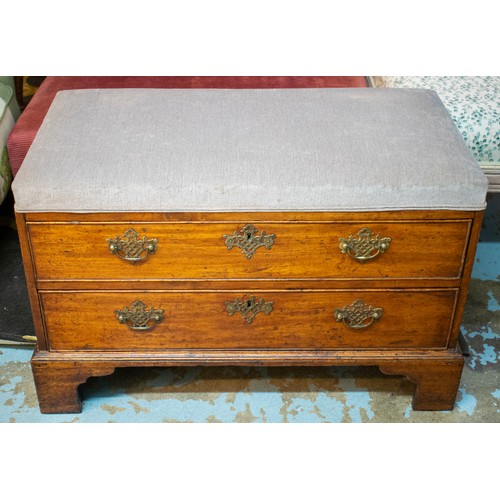 223 - BENCH, 58cm H x 92cm x 48cm, George II mahogany of two drawers with later grey chenille padded top.