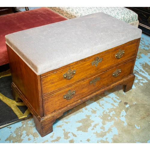 223 - BENCH, 58cm H x 92cm x 48cm, George II mahogany of two drawers with later grey chenille padded top.