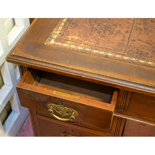 227 - PEDESTAL DESK, 73cm H x 107cm, x 60cm, late Victorian mahogany with brown leather top above nine dra... 