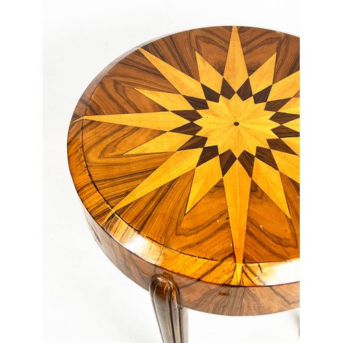 483 - CENTRE TABLE, 78cm H x 64cm, Art Deco style olivewood and satinwood with stellar inlaid circular top... 