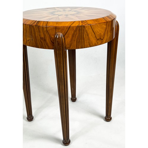 483 - CENTRE TABLE, 78cm H x 64cm, Art Deco style olivewood and satinwood with stellar inlaid circular top... 