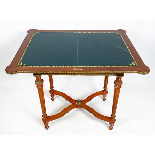 484 - CARD TABLE, 78cm H x 70cm x 46cm, Louis XVI style decorated and brass mounted with green leather pla... 