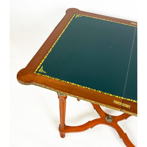 484 - CARD TABLE, 78cm H x 70cm x 46cm, Louis XVI style decorated and brass mounted with green leather pla... 