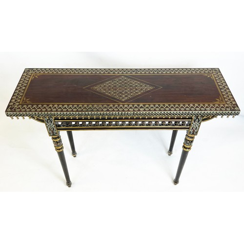 486 - CENTRE TABLE, 82cm x 122cm x 41cm, middle Eastern design walnut and painted with all around spindle ... 