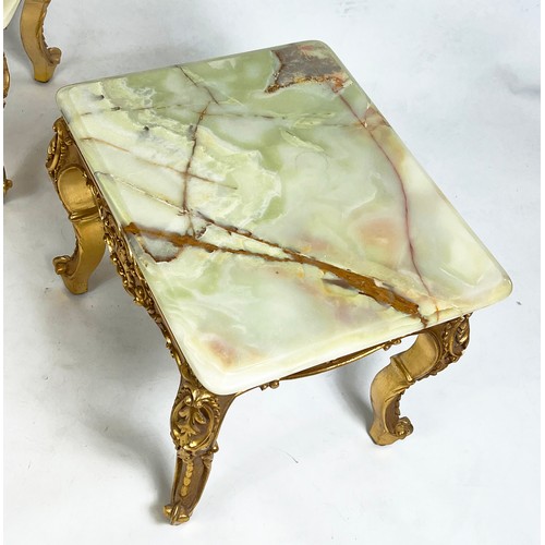 488 - LOW TABLES, 44cm H x 56cm x 46cm, a pair, Louis XV style giltwood with onyx tops. (2)