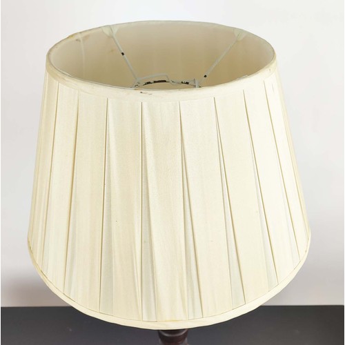 380 - TABLE LAMPS, a pair, turned wood columns, each 74cm H including shades. (2)