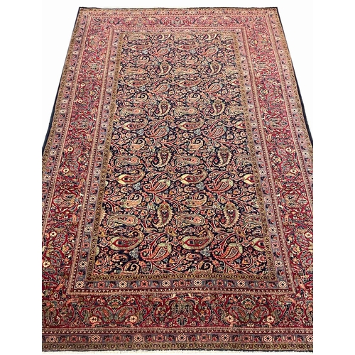 100 - ANTIQUE PAISLEY DESIGN KASHAN CARPET, 266cm x 183cm.