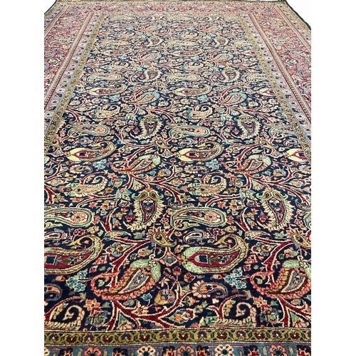 100 - ANTIQUE PAISLEY DESIGN KASHAN CARPET, 266cm x 183cm.