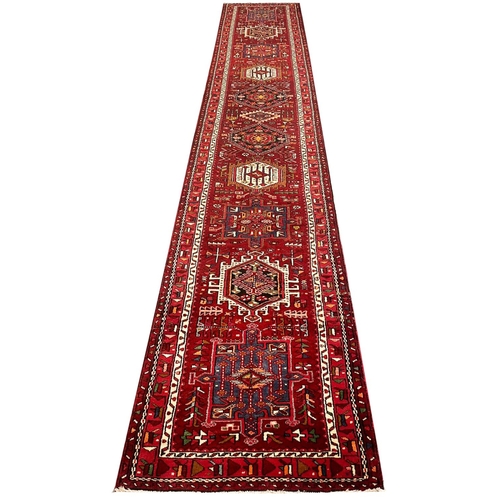 99 - PERSIAN KARAJA LONG RUNNER, 485cm x 90cm.