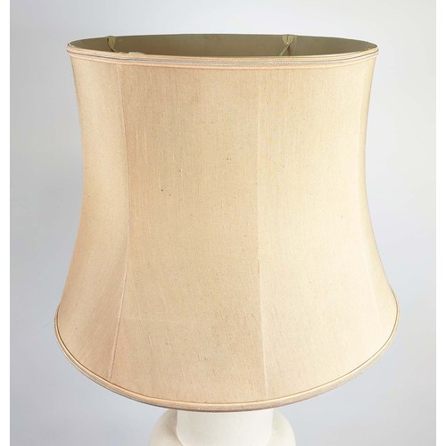 135 - TABLE LAMP, white ceramic, with shade, 92cm high, 55cm diameter.