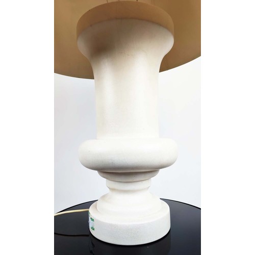 135 - TABLE LAMP, white ceramic, with shade, 92cm high, 55cm diameter.