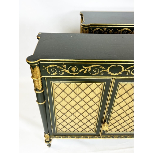 282 - SIDE CABINETS, a pair, each 42cm x 105cm H x 108cm, Regency style of recent manufacture green with t... 