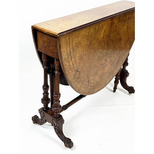 280 - SUTHERLAND TABLE, 72cm H x 90cm D, 116cm open, Victorian burr walnut and inlaid, circa 1865, with ov... 