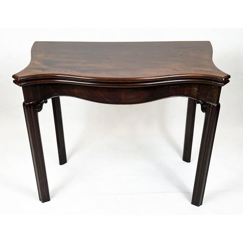 273 - CONCERTINA ACTION SERPENTINE CARD TABLE, 74cm H x 92cm x 46cm, 92cm open, George III mahogany, circa... 