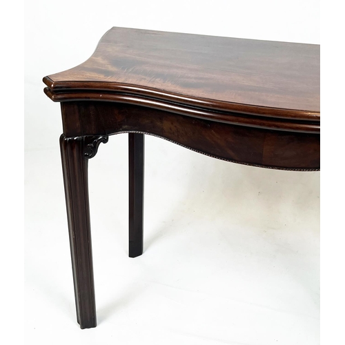 273 - CONCERTINA ACTION SERPENTINE CARD TABLE, 74cm H x 92cm x 46cm, 92cm open, George III mahogany, circa... 