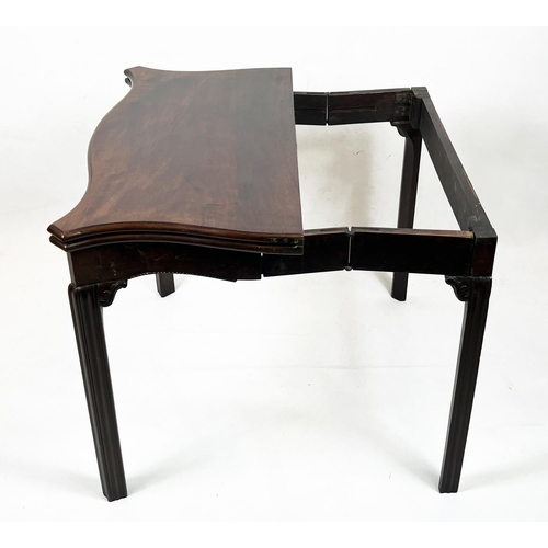 273 - CONCERTINA ACTION SERPENTINE CARD TABLE, 74cm H x 92cm x 46cm, 92cm open, George III mahogany, circa... 