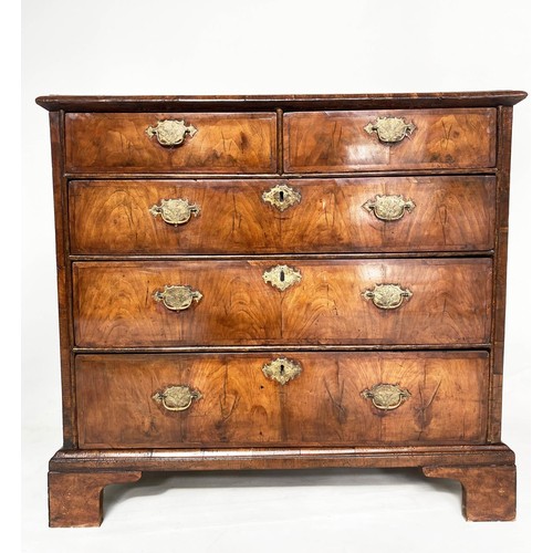 269 - CHEST, early 18th century English Queen Anne figured walnut with quartered top above two short and t... 