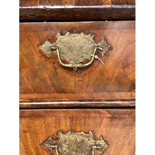 269 - CHEST, early 18th century English Queen Anne figured walnut with quartered top above two short and t... 