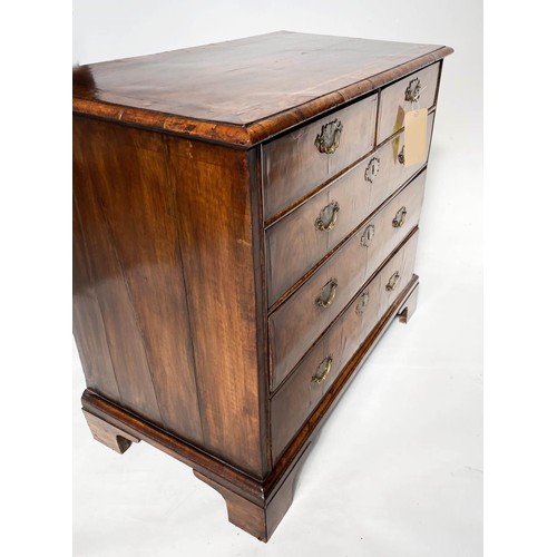 269 - CHEST, early 18th century English Queen Anne figured walnut with quartered top above two short and t... 