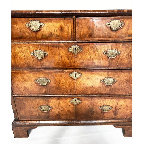 269 - CHEST, early 18th century English Queen Anne figured walnut with quartered top above two short and t... 