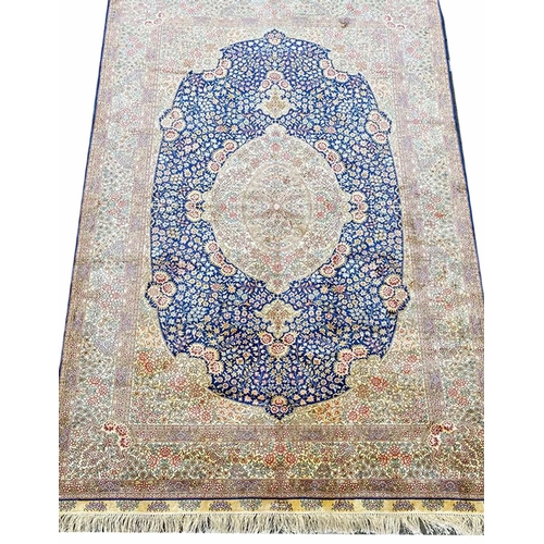 91 - FINE SIGNED HEREKE DESIGN SILK CARPET, 240cm x 176cm.