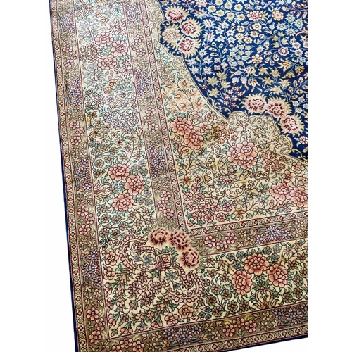 91 - FINE SIGNED HEREKE DESIGN SILK CARPET, 240cm x 176cm.