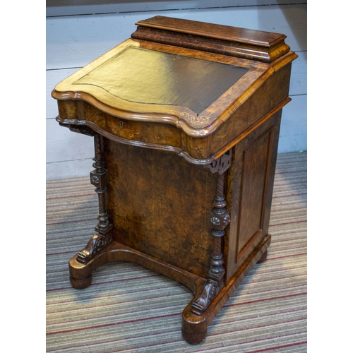 531 - DAVENPORT, 83cm H x 54cm W x 56cm D, Victorian burr walnut with black leather slope, baize lined int... 